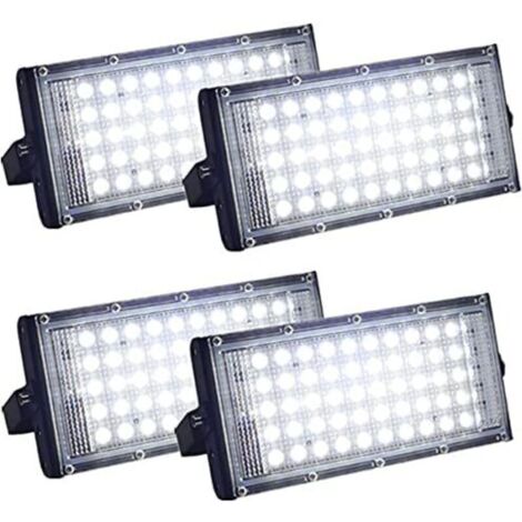 Lot de 4 projecteurs LED d'extérieur ultra lumineux IP66 étanche pour cour, garage, terrain de sport (50 W)