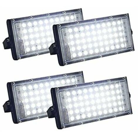 Lot de 4 projecteurs LED d'extérieur ultra lumineux IP66 étanche pour cour, garage, terrain de sport (50 W)