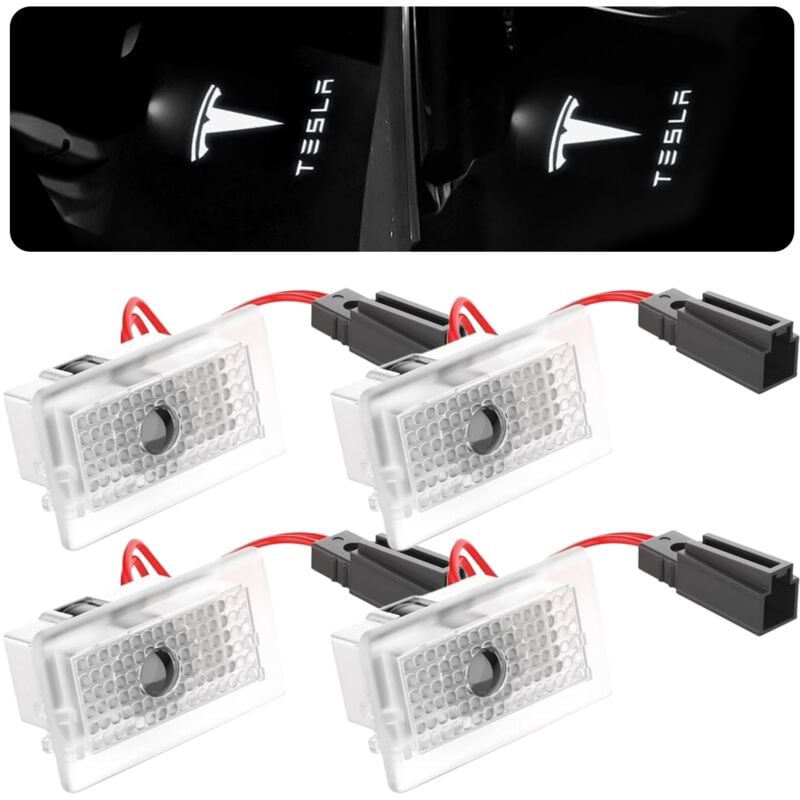 Lot de 4 projecteurs LED pour portière de voiture - Pour Tesla Model 3 Model Y Model S Model X Logo Tesla - Accessoire