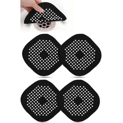 Lot de 4 protecteurs de drain en silicone, crépine d'évier de cuisine avec ventouse, crépine de couvercle de drain de baignoire, noir.