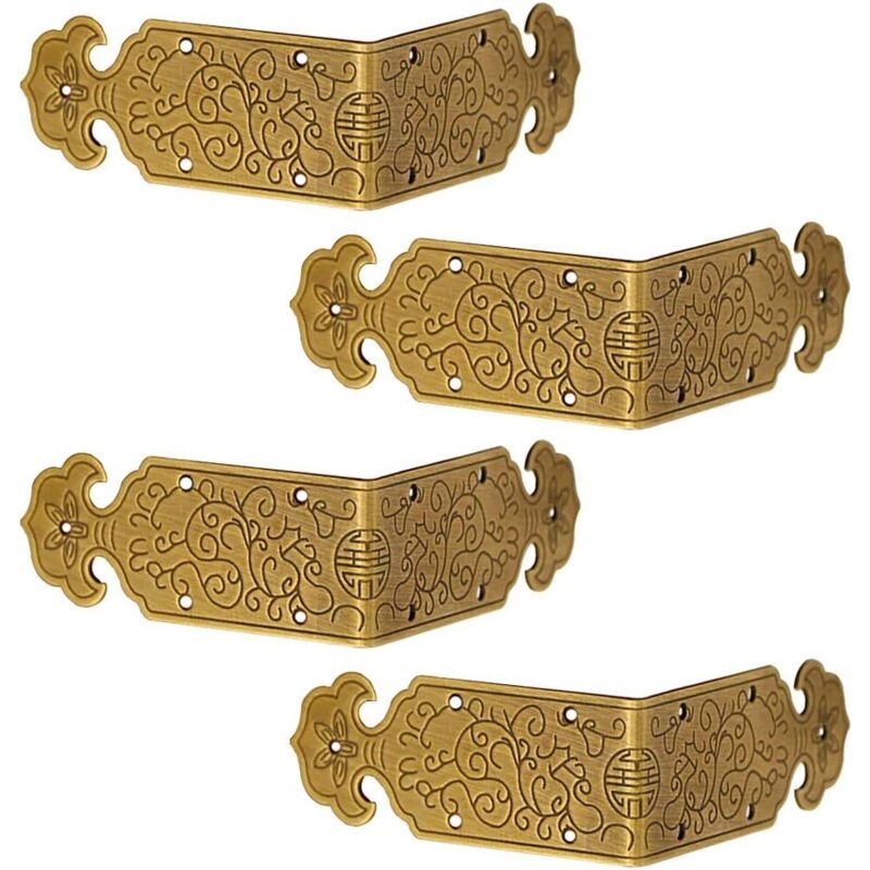 Aougo - Lot de 4 protections d'angle décoratives en laiton vieilli pour meubles de style vintage
