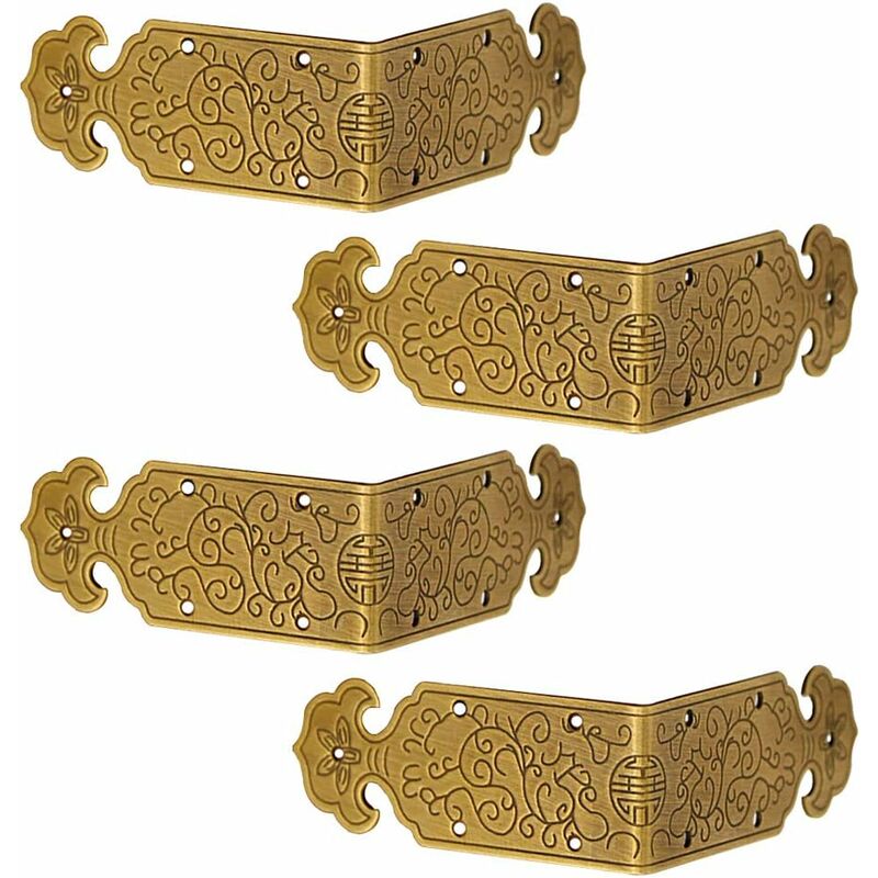 Memkey - Lot de 4 protections d'angle décoratives en laiton vieilli pour meubles de style vintage