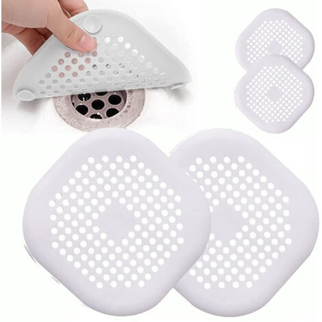 Lot de 4 protections de drain en silicone avec ventouse pour évier de cuisine et de salle de bain, blanc