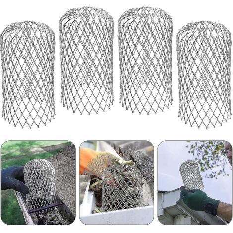 Lot de 4 protège-gouttières en aluminium avec filtre extensible et crépine à feuilles métalliques.