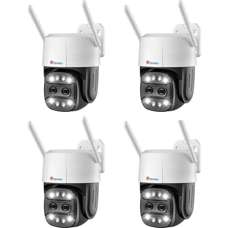Lot de 4 PTZ Caméra Surveillance WiFi Ctronics avec 2 Objectif, Zoom Hybride 7X， Suivi Auto avec Zoom Auto, Détection Humaine, Vision Nocturne Couleur Blanc