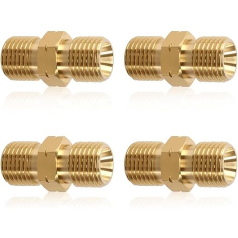Lot de 4 Raccord Tuyau Gaz Laiton, Filetage Extérieur Gauche 1/4", Double Mamelon, Climatisation Solaire