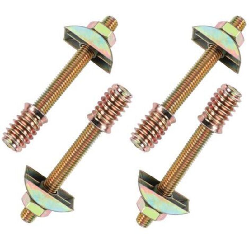 Lot de 4 raccords de meubles M8 x 100 mm 4 en 1, connecteurs de meubles en demi-lune, rondelles d'espacement pour assemblage de table, lit, boulons
