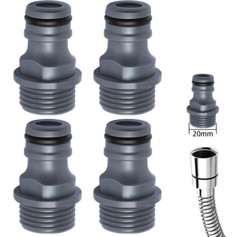 Lot de 4 raccords de robinet G 1/2" / 20 mm, raccords de tuyau d'arrosage à filetage mâle