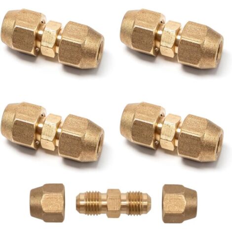 Lot de 4 Raccords Doubles pour Tuyaux en Cuivre 1/4" Raccord Tuyau en Cuivre Sans Soudure Raccord Liaison Frigorifique pour Rallonge Tube Climatisation, Tuyau cuivre de 6.35 à 6 mm