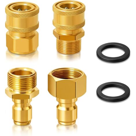 Lot de 4 raccords pivotants à dégagement rapide M22-15 mm vers 3/8", ensemble d'adaptateurs pour nettoyeur haute pression, tuyau pression avec 2 bagues -
