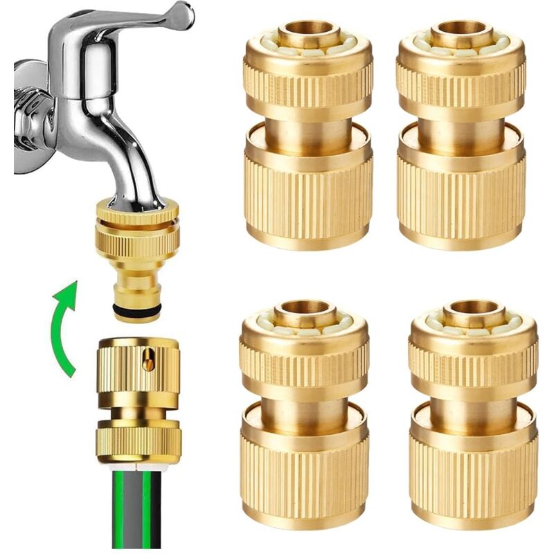 Lot de 4 raccords rapides en laiton pour tuyau d'arrosage, 1/2', pour cuisine, jardin, extérieur