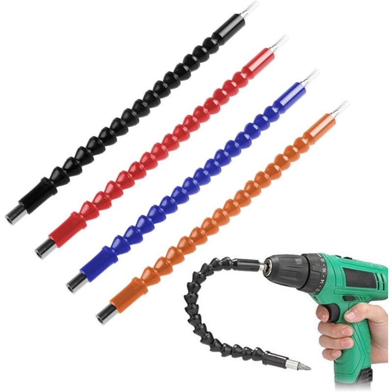 Lot de 4 rallonges de foret flexibles pour tournevis - 29,5 cm - Raccordement universel - Noir, rouge, bleu, orange
