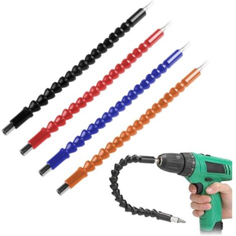 Lot de 4 rallonges de foret flexibles pour tournevis - 29,5 cm - Raccordement universel - Noir, rouge, bleu, orange