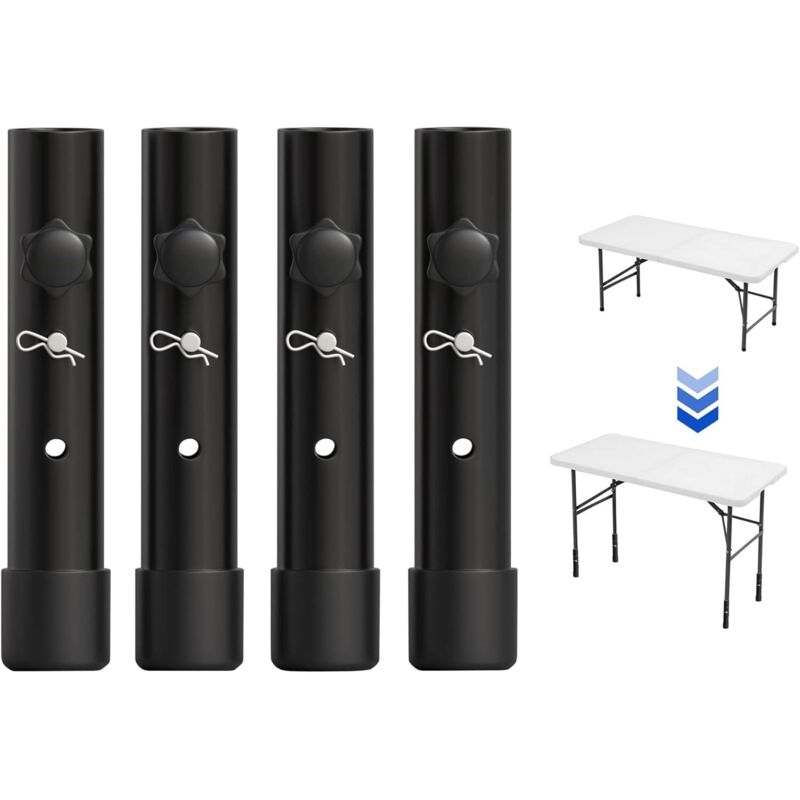 Minkurow – Lot de 4 rallonges de pieds de table pliants – Hauteur réglable 9,2 à 17,2 cm – Acier revêtu – Pour pieds jusqu'à 36 mm de diamètre