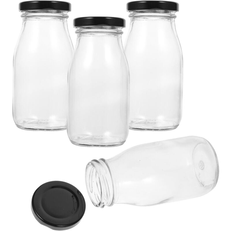Feiyue - Lot de 4 récipients de stockage de lait pour jus de fruits, bouteille de lait, tasse de lait en verre, voyage pour bébé