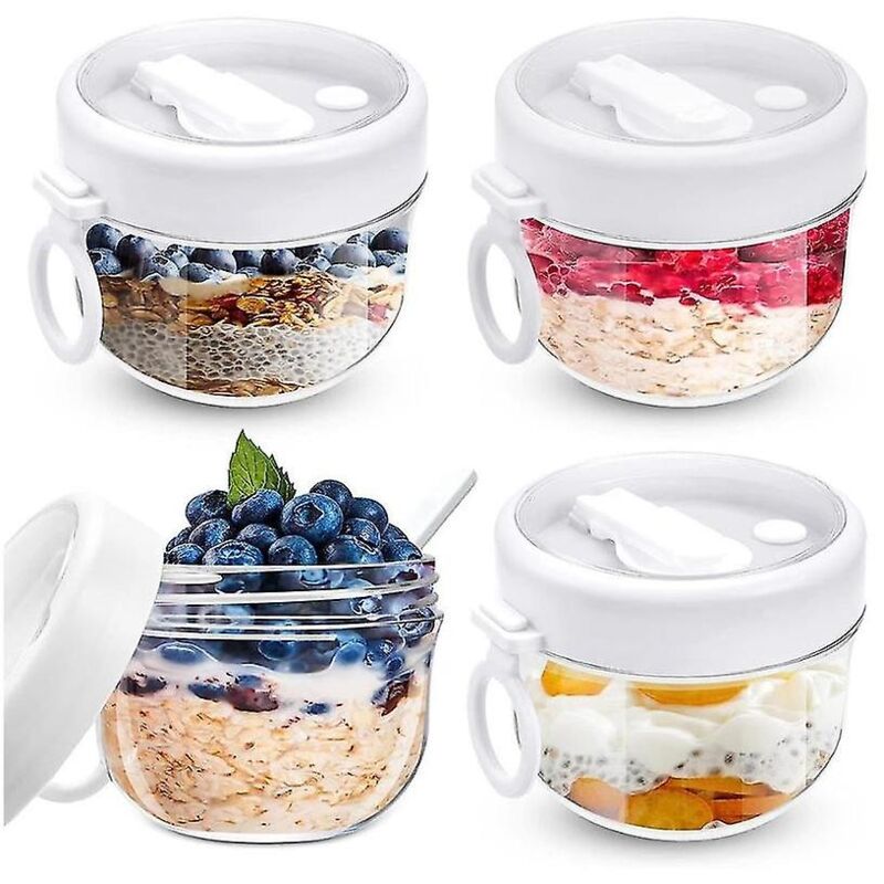 Lot de 4 récipients hermétiques pour flocons d'avoine avec couvercles et cuillères, 590 ml