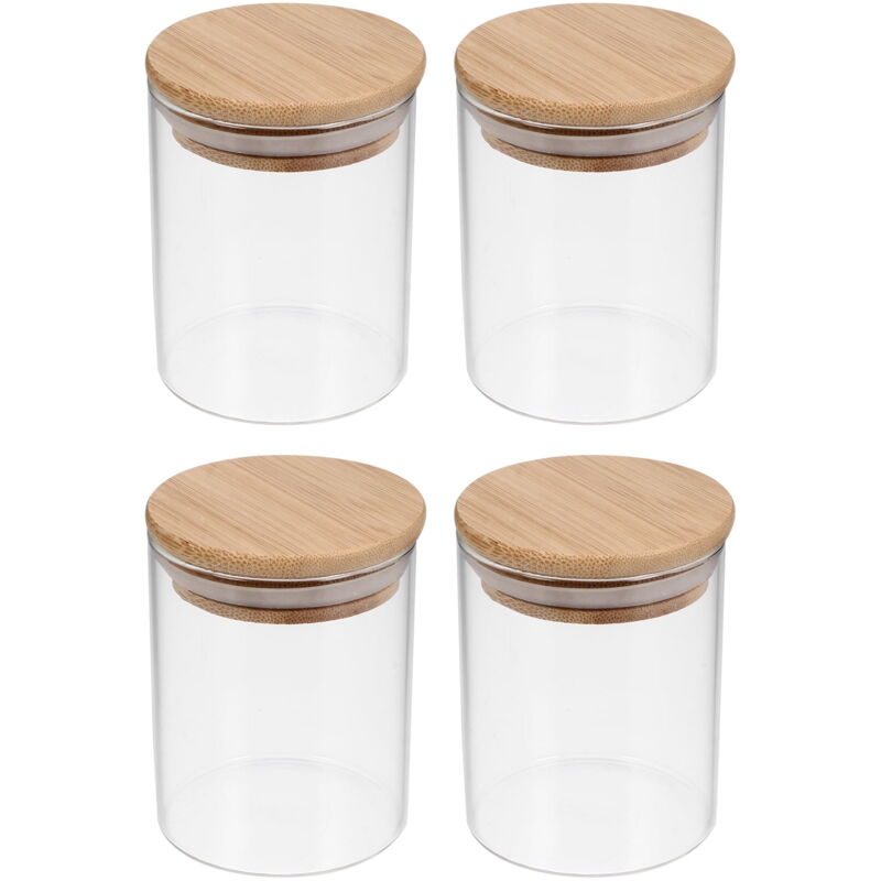Lot de 4 récipients hermétiques pour thé de cuisine, bocaux de rangement pratiques en verre pour aliments (250 ml)