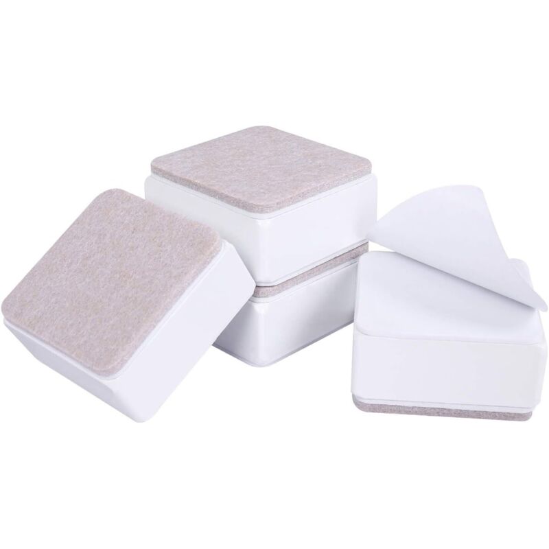 Lot de 4 réhausseurs de meubles carrés robustes,largeur 6 cm, hauteur augmentée de 3 cm, protège les tapis et les sols des rayures, blanc