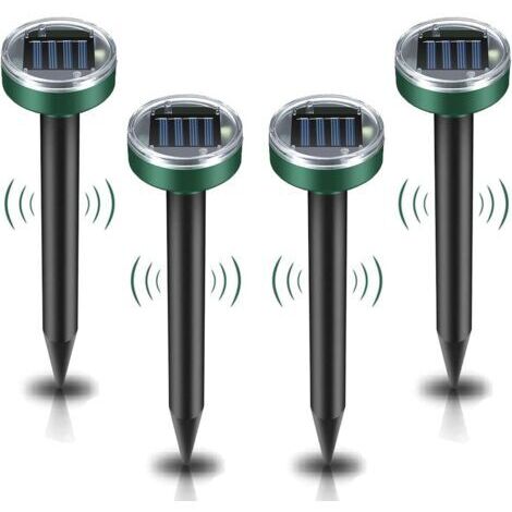 Lot de 4 Répulsif Taupe Solaire Répulsif Ultrason Mole Chasse Taupe Solaire Intelligent Combine Sons et Dispositif étanche ,10.2in