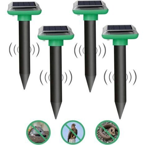 Lot de 4 Répulsif Taupe Ultrason Pigeon, Repulsif Serpent Ultrason, Anti Taupe, Repulsif Souris Ultrason, IP65 Répulsif Souris Solaire, Piege a Taupe, Anti Souris Gopher, piège à Serpent