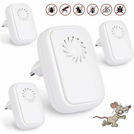 Lot de 4 répulsifs à ultrasons anti-moustiques à ultrasons répulsifs pour reptiles insectes électrique, ultrasons pour insectes d'intérieur, anti-moustiques, cafards, puces