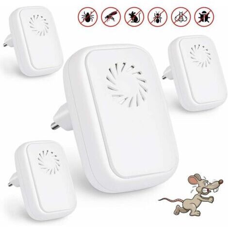 Lot de 4 répulsifs à ultrasons anti-moustiques à ultrasons répulsifs pour reptiles insectes électrique, ultrasons pour insectes d'intérieur, anti-moustiques, cafards, puces