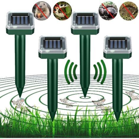 Lot de 4 répulsifs à ultrasons solaires d'extérieur pour pelouse, jardin et cour, maison, répulsif contre les serpents, les insectes à énergie solaire, étanche IP66 – dissuasif contre les rongeurs