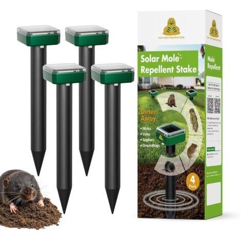 Lot de 4 répulsifs anti-souris pour pelouse, piquets anti-marmottes à énergie solaire, piquets anti-souris à ultrasons pour jardin, répulsif anti-tamias imperméable pour jardin (repousse tamias, campa