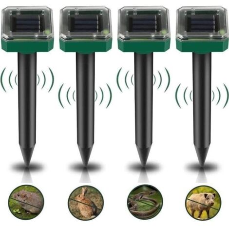 Lot de 4 Répulsifs Solaires à Ultrasons pour Taupes, Souris, Gaufres et Serpents - Extérieur Jardin