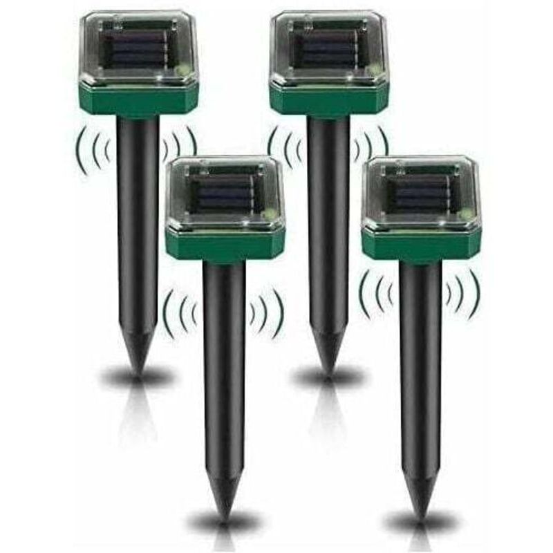 Lot de 4 Répulsifs Solaires à Ultrasons, Répulsif Anti-Taupes Solaire Souris Repeller Exterieur pour Jardins Taupes Campagnols Gophers Serpents ou