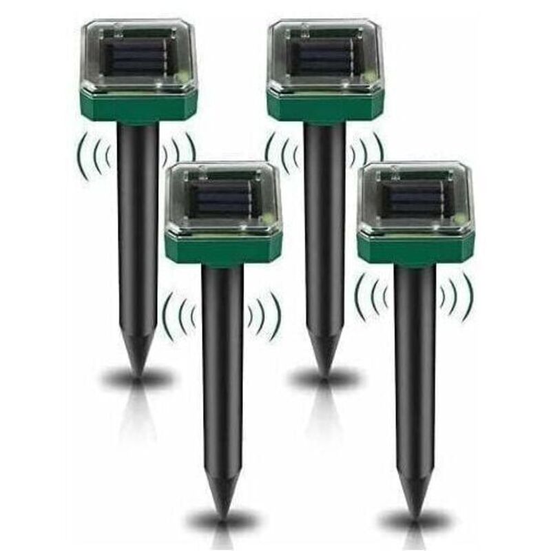 Lot de 4 Répulsifs Solaires à Ultrasons, Répulsif Anti-Taupes Solaire Souris Repeller Exterieur pour Jardins Taupes Campagnols Gophers Serpents ou