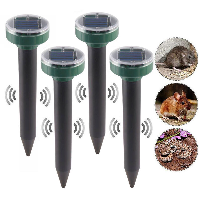 SNQ - Lot de 4 répulsifs solaires anti-taupes à énergie solaire à ultrasons pour animaux de jardin, pelouse, jardin, débarrassez-vous des taupes