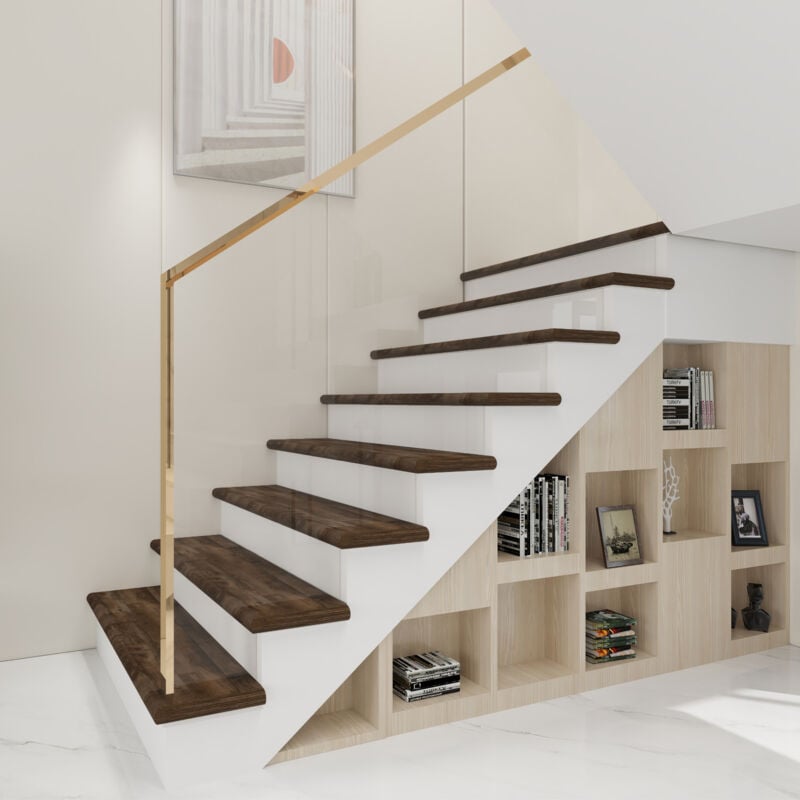 Lot de 4 revêtements d'escalier Bunschoten 120 x 32 cm effet bois foncé Neu.holz