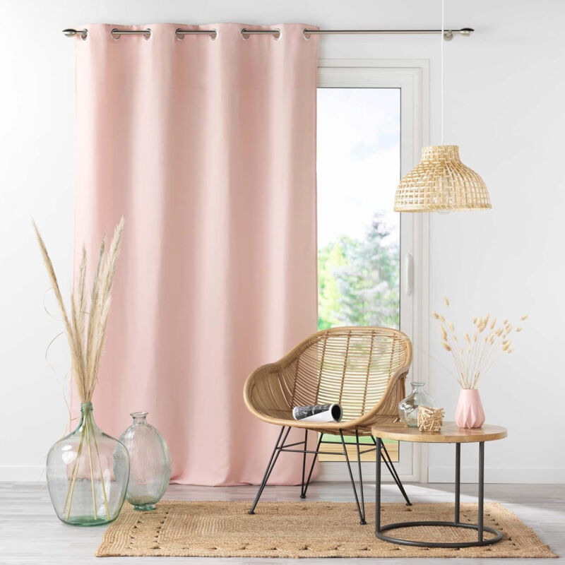 Lot de 4 Rideaux à Œillets - 140 x 260 cm - Microfibre Légère - Rose pale Absolu