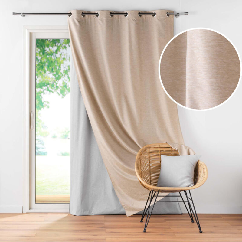 Lot de 4 Rideaux à Oeillets avec Doublure Amovible (140 x 260 cm) Coverline Beige, Thermiques & 100% Occultant