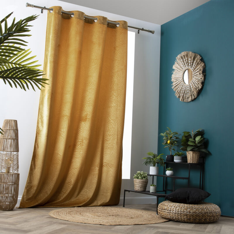 Lot de 4 Rideaux Occultants à Œillets - 140 x 240 cm - Velours relief Ocre