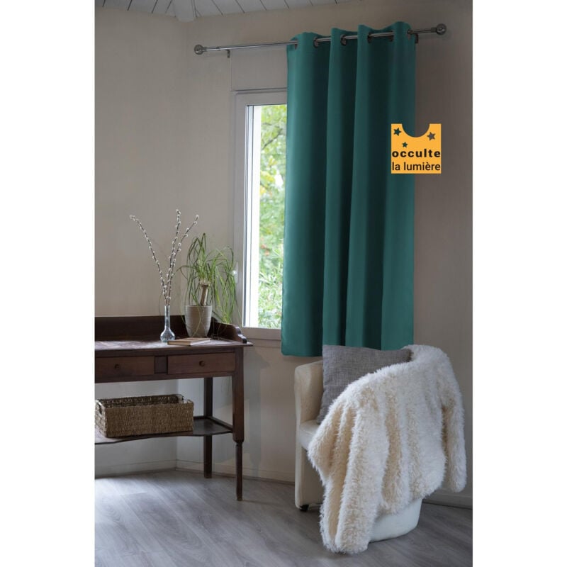 Intex Deco - Lot de 4 rideaux occultants à oeillets – 140 x 180 cm – Petite Hauteur Bleu canard