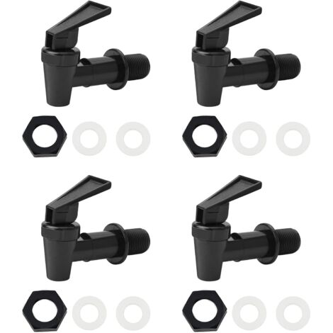 Lot de 4 robinets de rechange universels en plastique pour distributeur d'eau chaude et froide, bière, vin, jus de fruits, seau noir et blanc (uniquement noir)