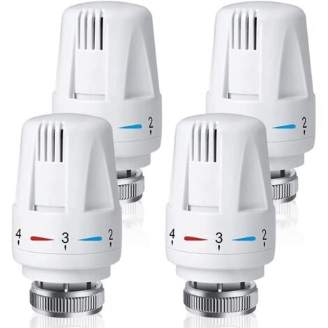 Lot de 4 robinets thermostatiques pour radiateur M30 × 1,5 – tête thermostatique compatible maison et bureau – remplacement facile