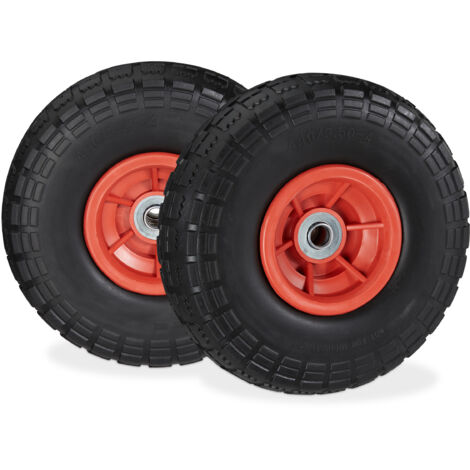 Lot De 2 Roues De Brouette Caoutchouc 200 Kg - Roue De Rechange Avec Axe 4.80/4.00-8 Noir-Rouge