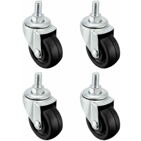 Lot de 4 roues en caoutchouc  - 40 mm - Tige filetée M8