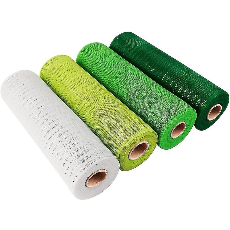 Lot de 4 rouleaux de ruban en maille pour la Saint-Valentin, ruban à bords câblés vert et blanc, 10 pouces x 30 pieds