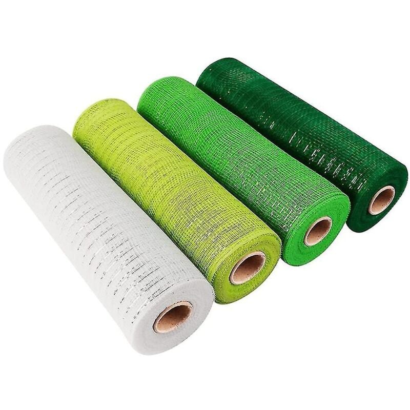 Lot de 4 rouleaux de ruban en maille pour la Saint-Valentin, ruban à bords câblés vert et blanc, 10 pouces x 30 pieds
