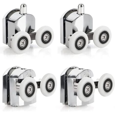 Lot de 4 rouleaux doubles pour porte de douche, guides et roulettes, diamètre 23 mm (23 mm - 2 haut + 2 bas)