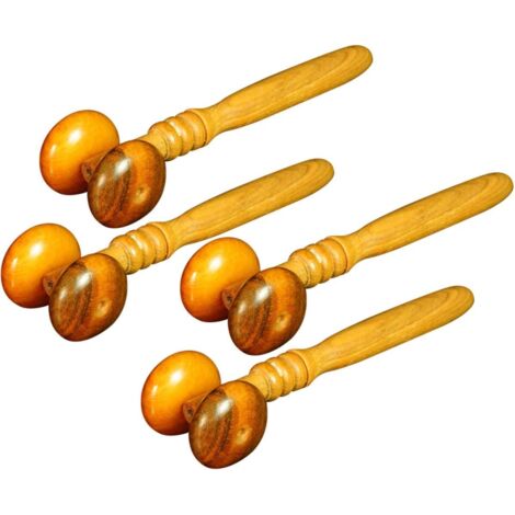 Lot de 4 rouleaux massage bois naturel, usage visage/cou/jambes relaxation musculaire fatigue