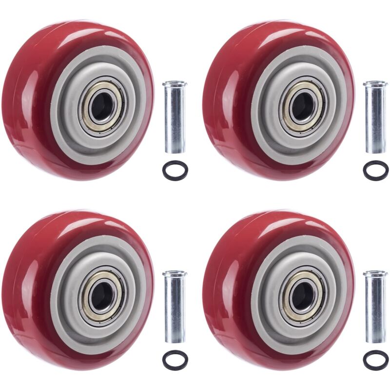 Lot de 4 roulettes de 10,2 cm en polyuréthane robuste, roues de rechange pour camions à plateforme jusqu'à 160 kg avec essieu de 9,5 mm