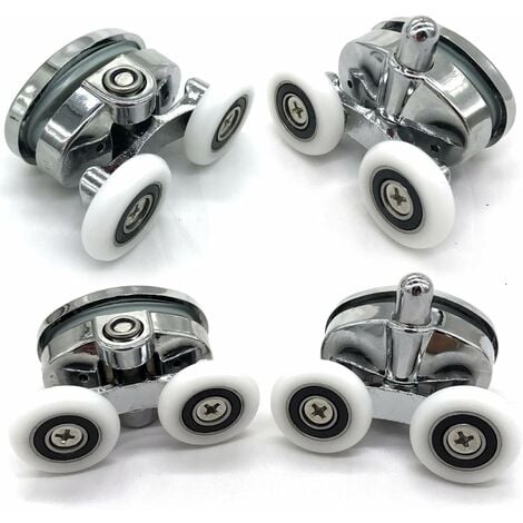 Lot de 4 roulettes de porte de douche - À deux roues - Ovales - En forme de papillon (23mm)