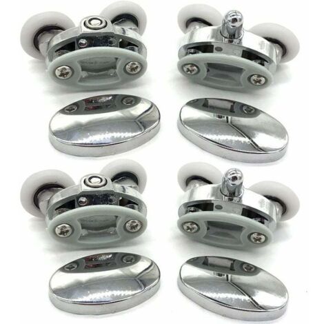 Lot de 4 roulettes de porte de douche - À deux roues - Ovales - En forme de papillon (23mm)