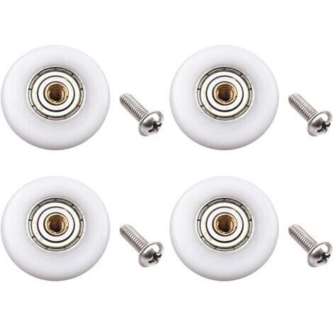 Lot de 4 roulettes de porte de douche – Roues en cuivre et POM – Diamètre 23mm – Fixation par vis M4 – Pour portes de 4 à 6mm d'épaisseur