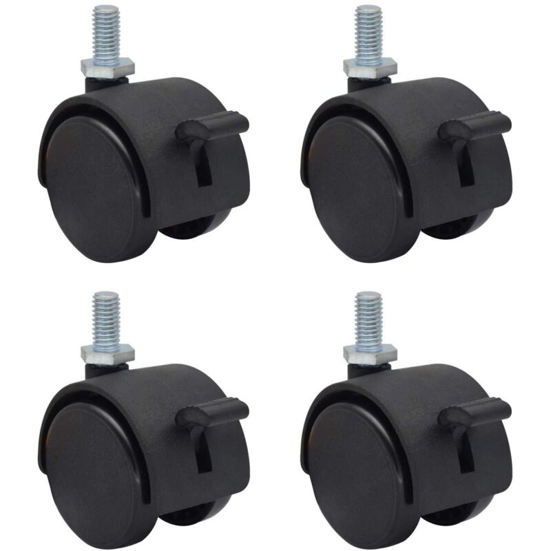 Lot de 4 roulettes de rechange en plastique nylon 3,8 cm pour roulettes de meubles, chaise de bureau, tige filetée métrique M8 x 15 mm (environ 5/16"